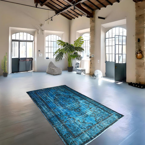 Turquoise vintage vloerkleed - 303x188 cm - HANDGEMAAKT