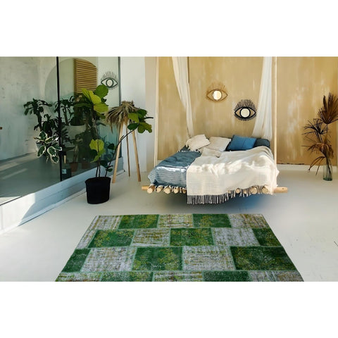 Groen patchwork vloerkleed - 235x160 cm - HANDGEMAAKT