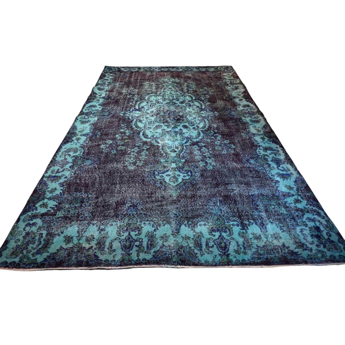 Turquoise vintage vloerkleed - 343x214 cm - HANDGEMAAKT