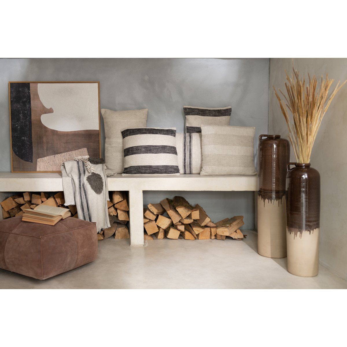 J-Line vaas Handvat - keramiek - beige/bruin - large - 88.00 cm hoog