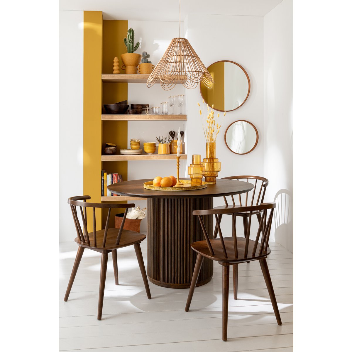 J-Line spiegel Rond - textiel - cognac - large