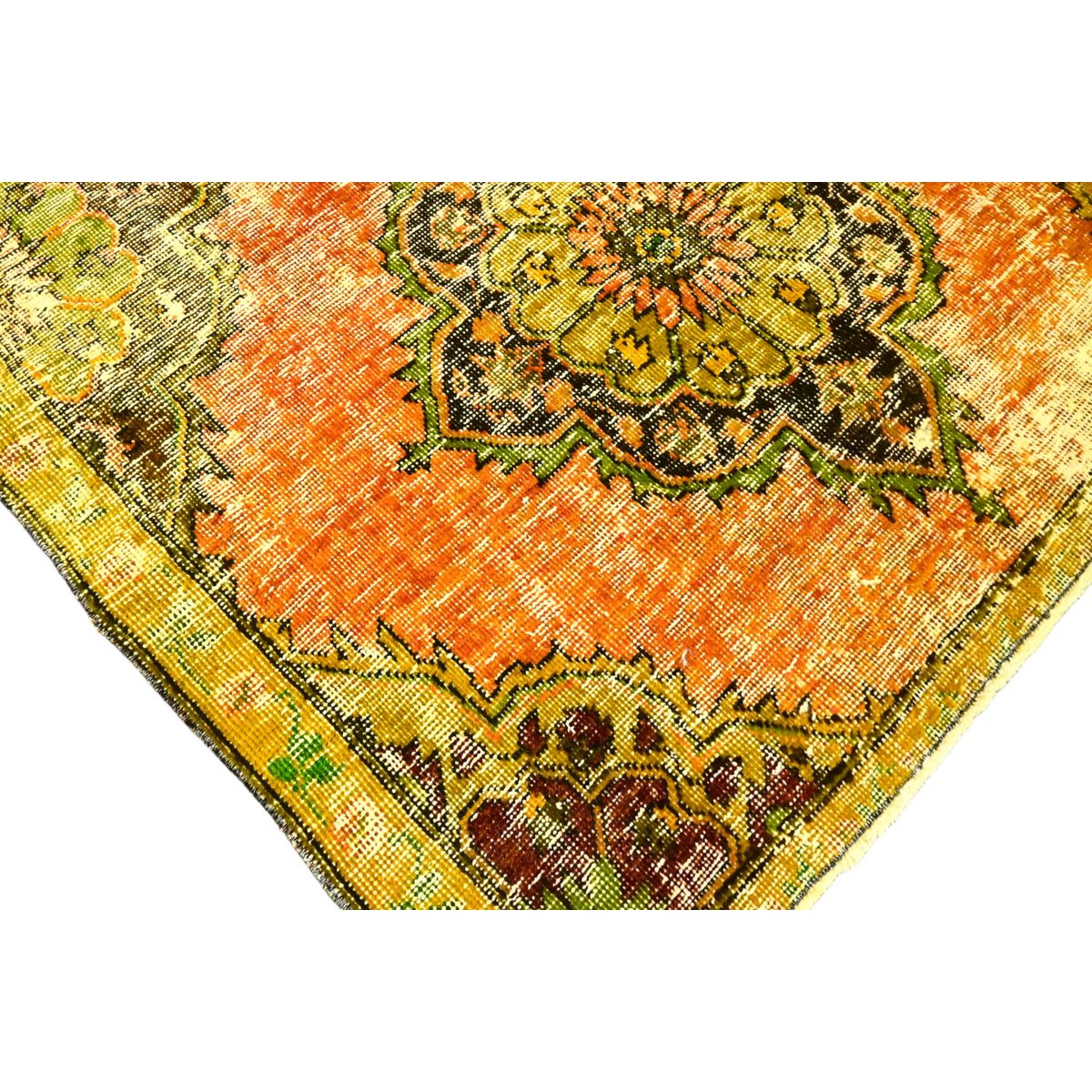 Geel Orangje vintage vloerkleed - 240x120 cm - HANDGEMAAKT