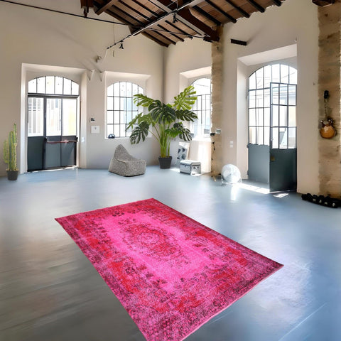 Roze vintage vloerkleed - 286x196 cm - HANDGEMAAKT