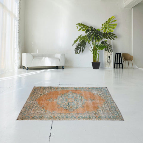 Oranje vintage vloerkleed - 198x111 cm - HANDGEMAAKT