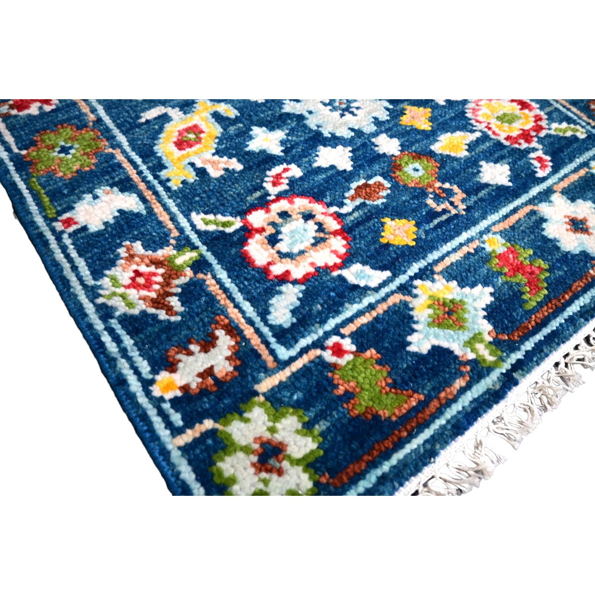 Blauw Azeri vloerkleed - 95x61 cm - HANDGEMAAKT