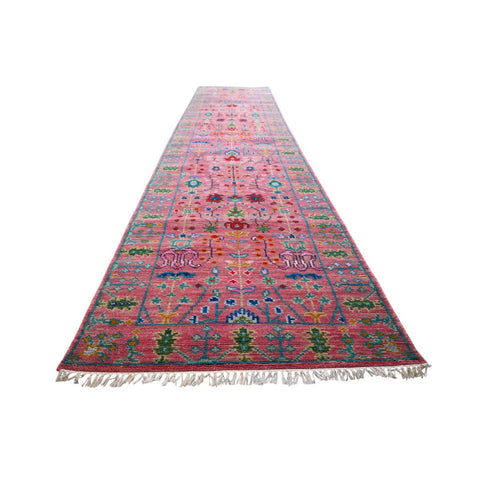 Roze Azeri Loper - 370x80 cm - HANDGEMAAKT