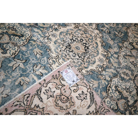 Beige blauw vintage vloerkleed - 203x114 cm - HANDGEMAAKT