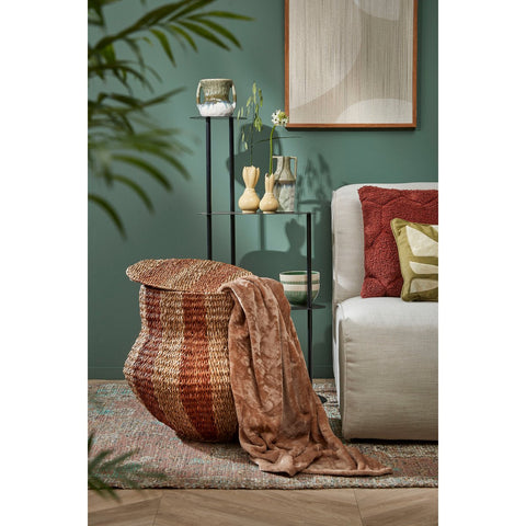 Tacoma Opbergmand met Deksel - H47 x Ø50 cm - Jute - Oranje