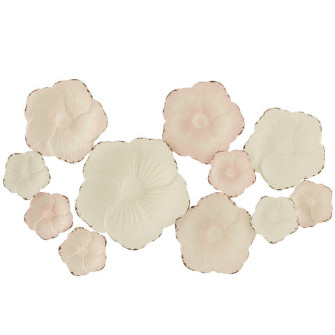 J-Line wanddecoratie Bloemen - metaal - roze/wit