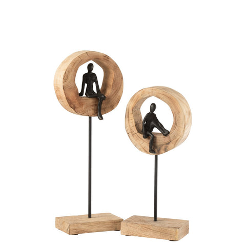 J-Line figuur Denk Ring  - hout/aluminium - zwart