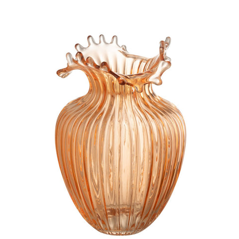J-Line vaas Bloem Lijnen - glas - oranje - large -  Ø 19 cm