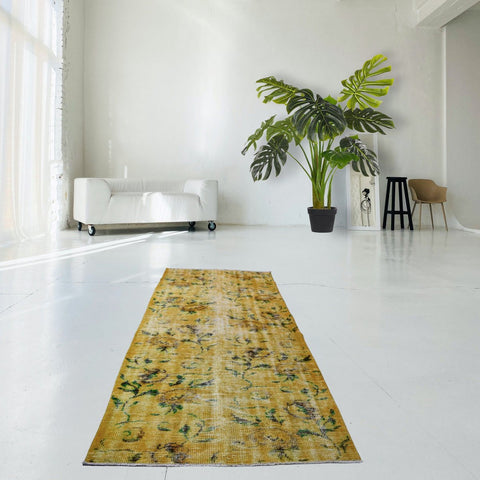 Geel vintage vloerkleed - 202x100 cm - HANDGEMAAKT