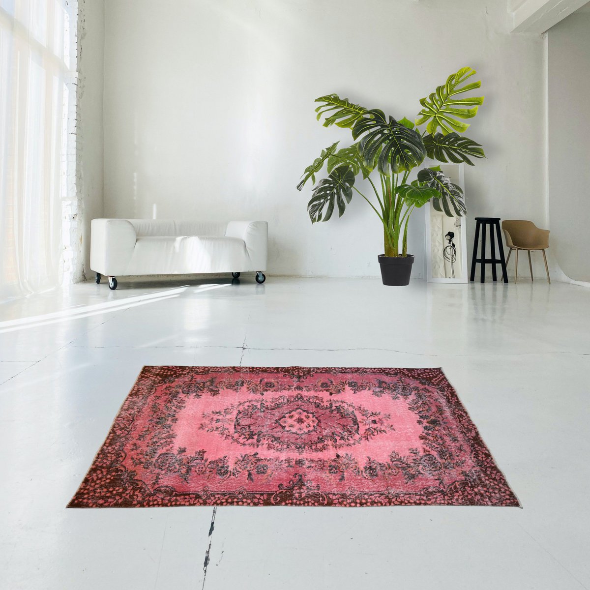 Roze vintage vloerkleed - 206x116 cm - HANDGEMAAKT