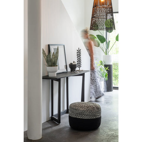 J-Line Poef Miami Outdoor Streep Polyester Zwart/Wit