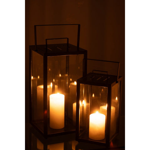 J-Line Set Van 2 Lantaarnen Rechthoekig Alo Ijzer/Glas Zwart