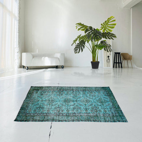 Turquoise vintage vloerkleed - 188x98 cm - HANDGEMAAKT