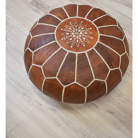 Leren poef - cognac bruin