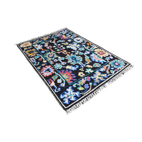 Zwart Azeri vloerkleed - 93x65 cm - HANDGEMAAKT