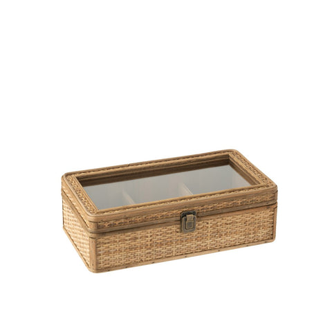 J-Line doos rechthoek 6 compartimenten - rotan/glas - naturel