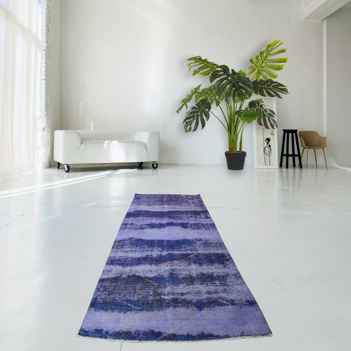 Blauw vintage vloerkleed - 274x114 cm - HANDGEMAAKT