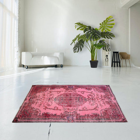 Roze vintage vloerkleed - 197x111 cm - HANDGEMAAKT