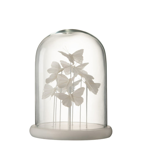 J-Line decoratie Stolp Vlinder - glas - wit - large