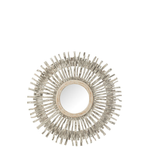 J-Line Spiegel Rond Zon Hout Whitewash