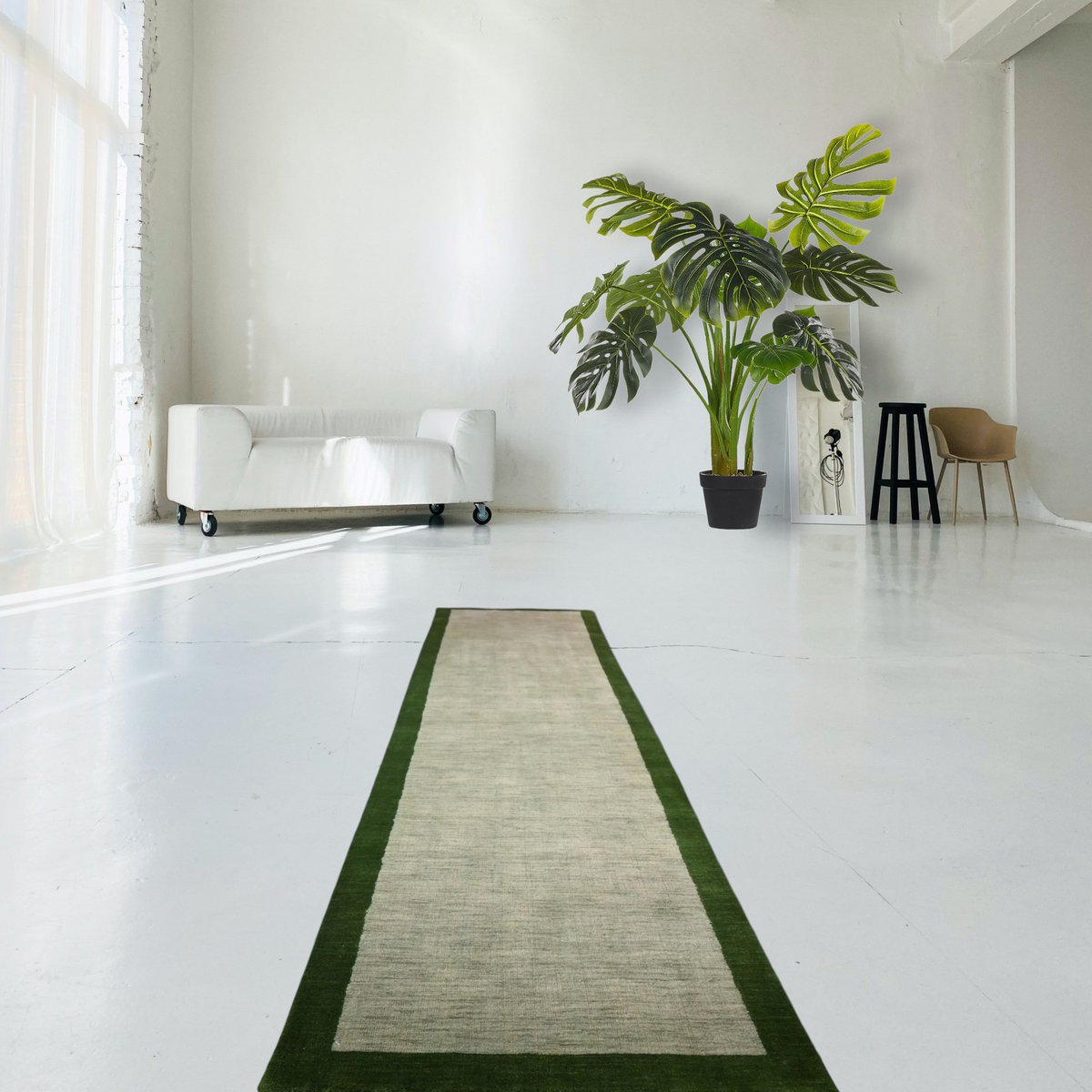 Groen Gabbeh loper - 310x83 cm - HANDGEMAAKT