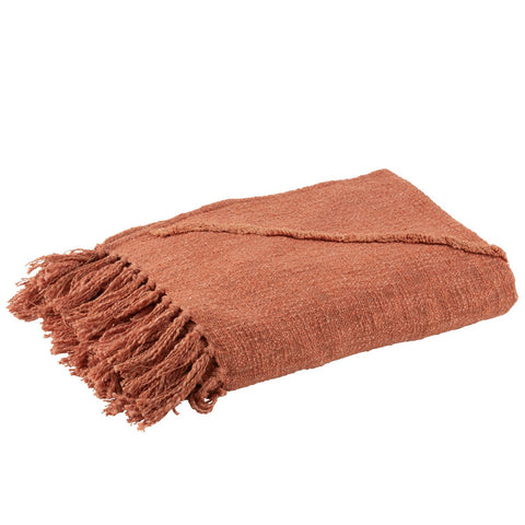 J-Line Plaid - katoen - terracotta - 190 x 56 cm