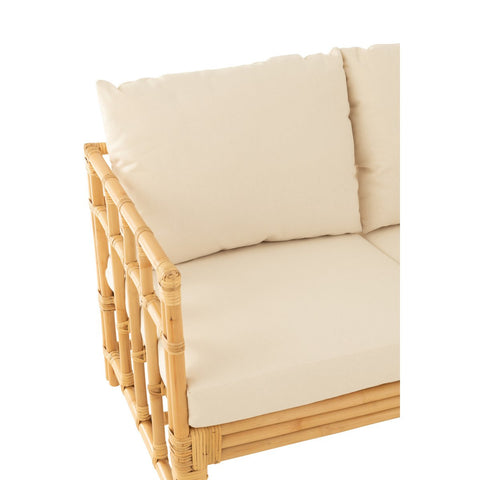 J-Line sofa Elise + kussen 2 Personen - rotan/textiel - naturel/wit