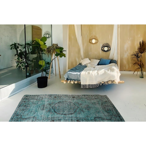 Turquoise vintage vloerkleed - 276x170 cm - HANDGEMAAKT