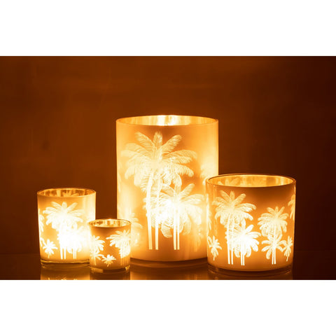 J-Line windlicht Palmbomen - glas - blauw/goud - extra large