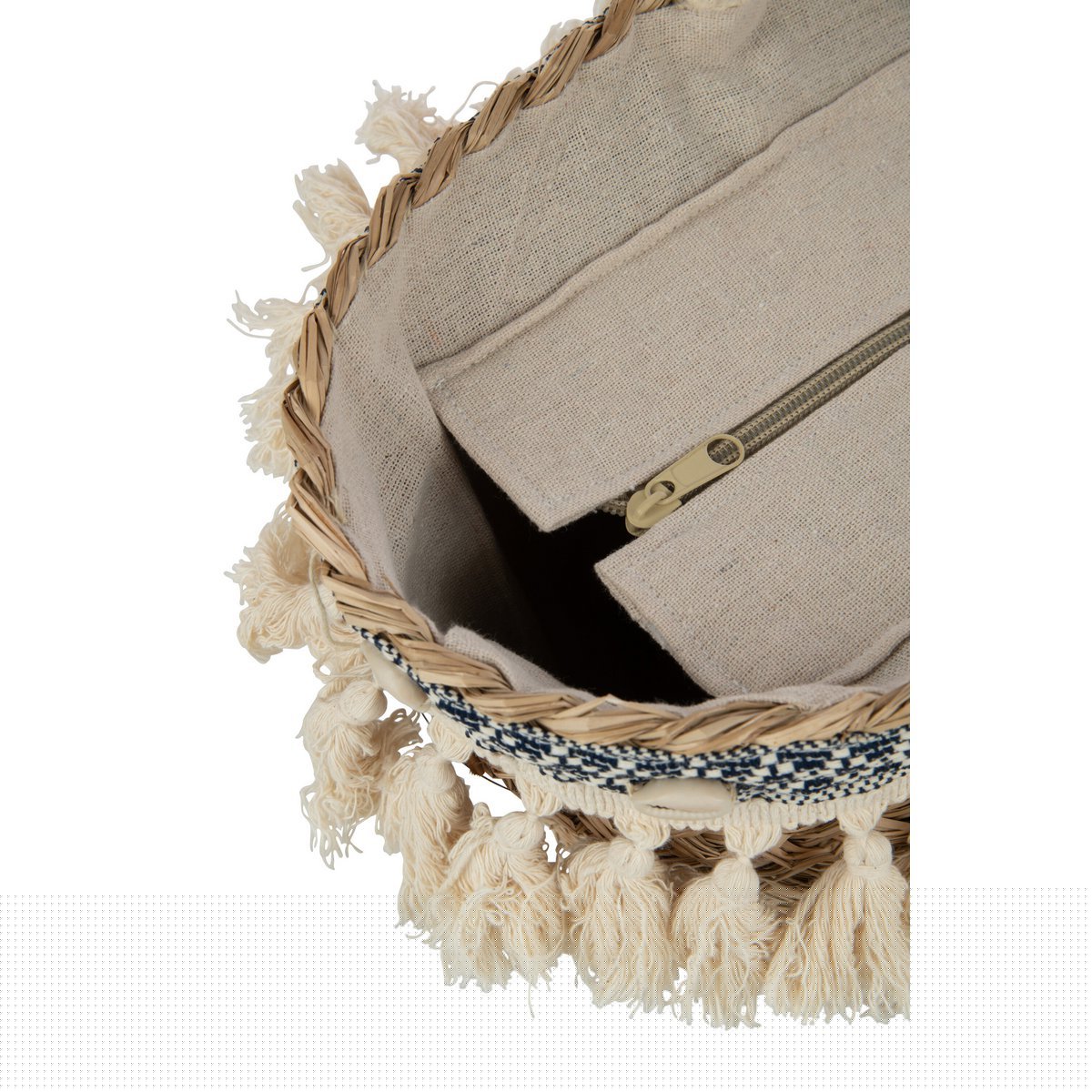 J-Line Strandtas Kwasten+Schelpen Zeegras Nat/Blauw