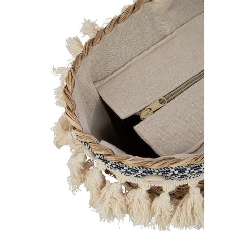 J-Line Strandtas Kwasten+Schelpen Zeegras Nat/Blauw
