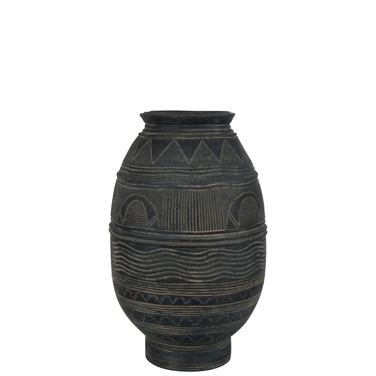 J-Line vaas Kruik Cirkel - cement - zwart/bruin - small
