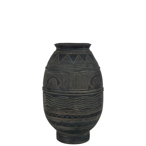 J-Line vaas Kruik Cirkel - cement - zwart/bruin - small