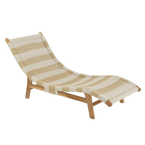 J-Line ligzetel + kussen Strepen - kunststof/teak - wit/naturel