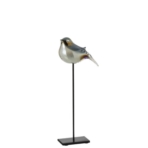 J-Line Vogel Op Voet Glas/Ijzer Grijs/Zwart Large