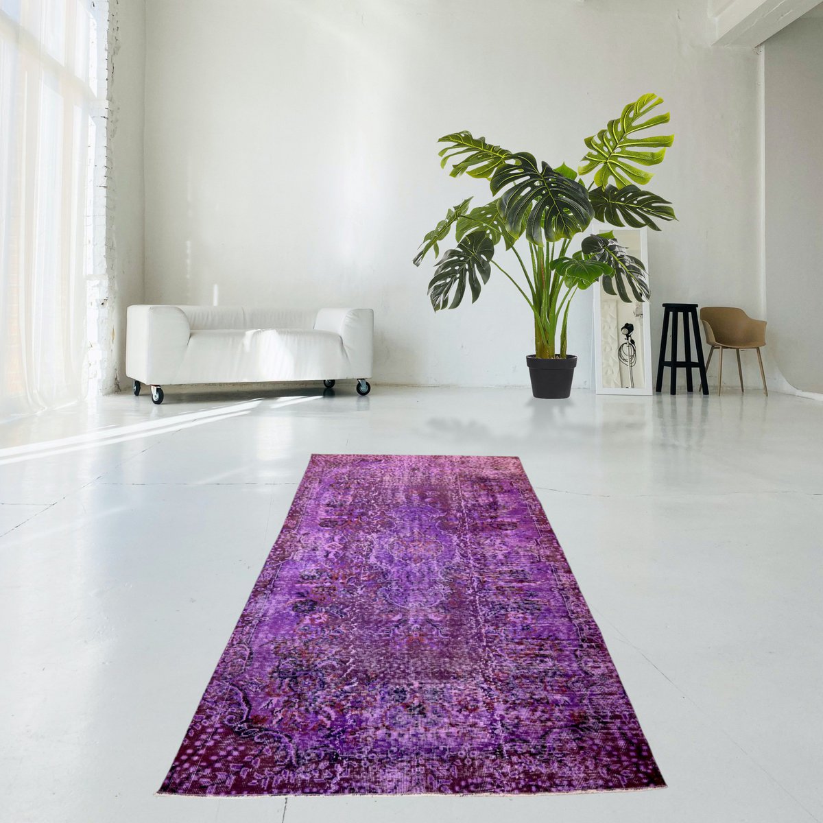 Paars vintage vloerkleed - 258x157 cm - HANDGEMAAKT