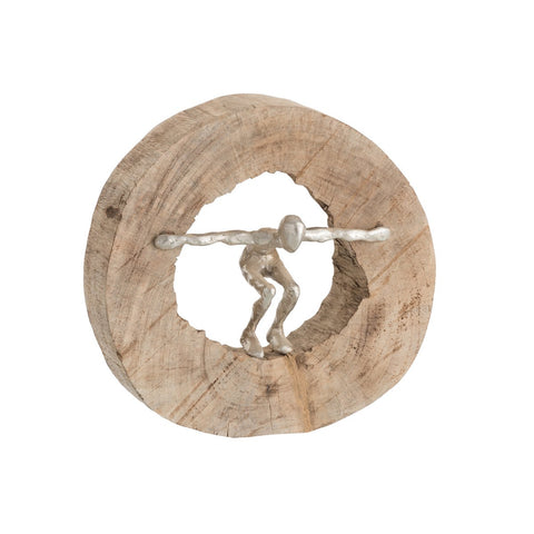 J-Line figuur Springen - hout/aluminium - naturel/zilver