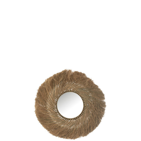 J-Line spiegel Rond Gevlochten - glas - naturel - small