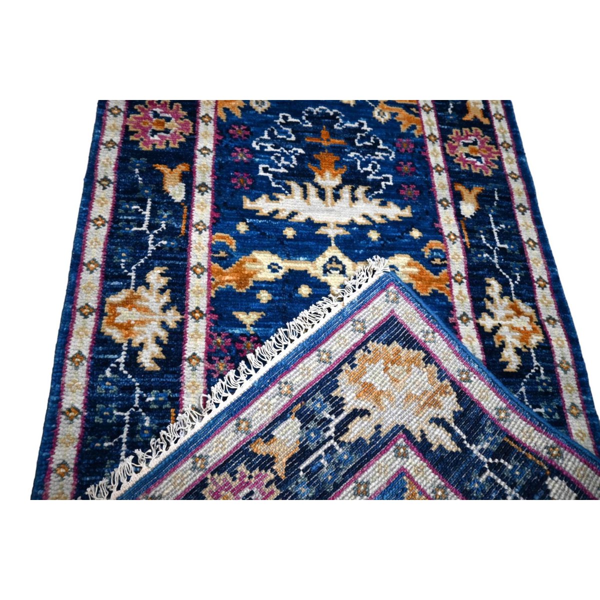 Blauwe Azeri loper - 303x80 cm - HANDGEMAAKT