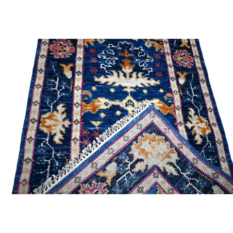 Blauwe Azeri loper - 303x80 cm - HANDGEMAAKT