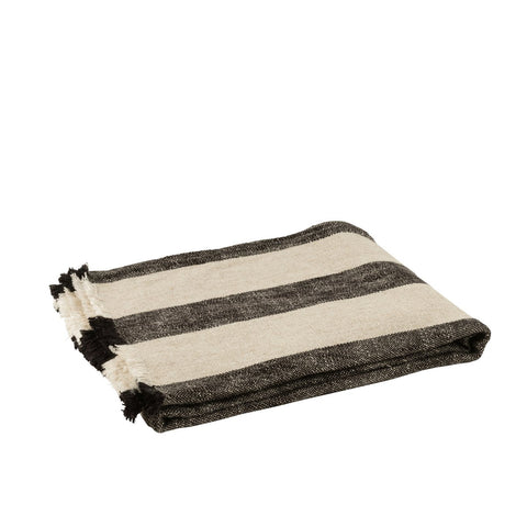 J-Line Plaid met lijnen - katoen - beige - 171 x 127 cm