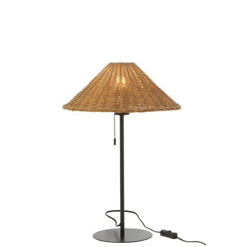J-Line tafellamp - metaal/rotan - zwart/naturel