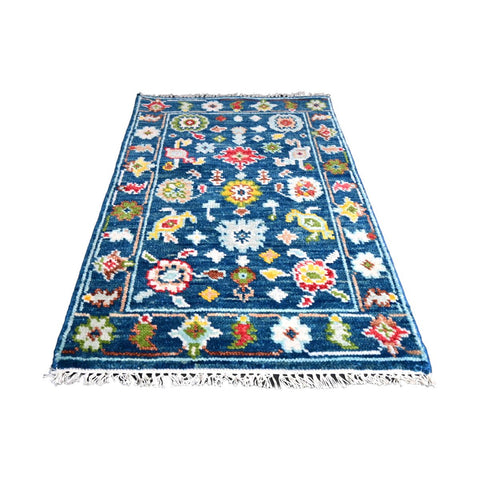 Blauw Azeri vloerkleed - 95x61 cm - HANDGEMAAKT
