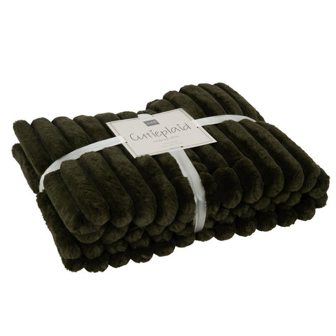 J-Line Plaid corduroy - polyester - groen - 180 x 130 cm