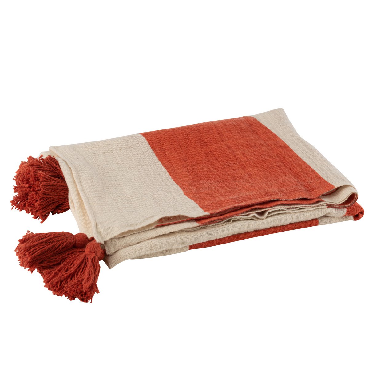 J-Line Plaid strand groeven - katoen - koraal - 185 x 135 cm