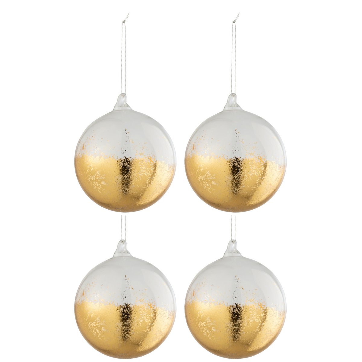 J-Line Doos Van 4 Kerstballen Blinkend Goud Glas Transparant Large