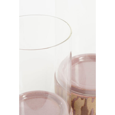 Javi Kaarsenhouder - Set van 2 - H35 x Ø19 cm - Keramiek, Glas - Roze, beige